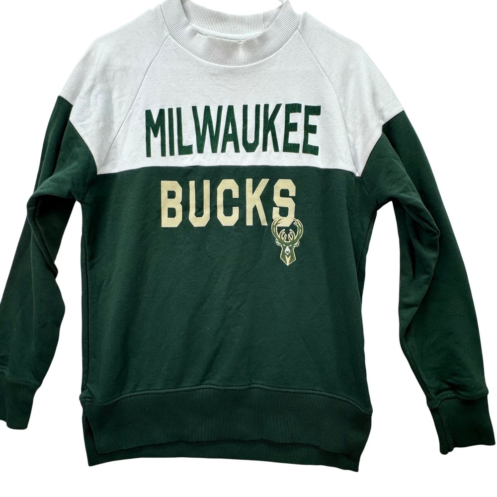 NBA Sideline Apparel Milwaukee Bucks Sweatshirt Women Small Green Colorblock